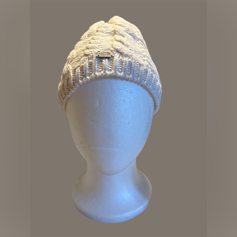 The North Face Cream Cable Knit Beanie Hat‎ Fleece Lined Winter Unisex One Size